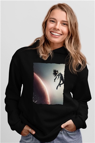 Unisex The Expanse Baskılı Siyah Kapüşonlu Sweatshirt