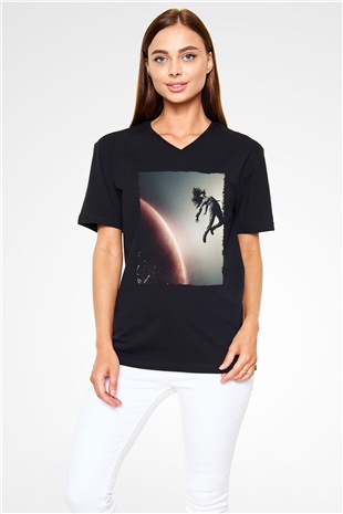 Unisex The Expanse Baskılı Siyah V Yaka Tshirt