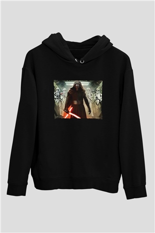 Unisex The Force Awakens Kylo Ren Baskılı Siyah Kapüşonlu Sweatshirt