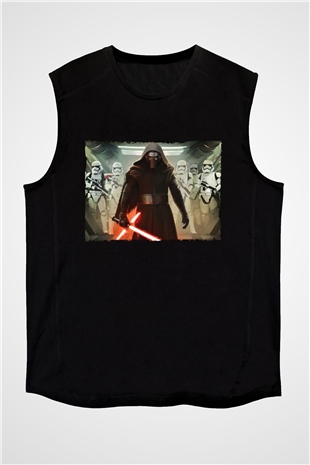 Unisex The Force Awakens Kylo Ren Baskılı Siyah Kolsuz T-shirt