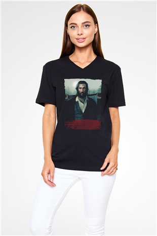 Unisex The Free State of Jones Baskılı Siyah V Yaka Tişört