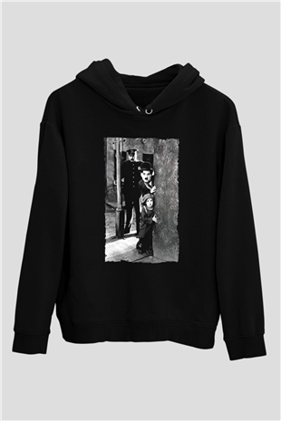Unisex The Kid Baskılı Siyah Kapüşonlu Sweatshirt