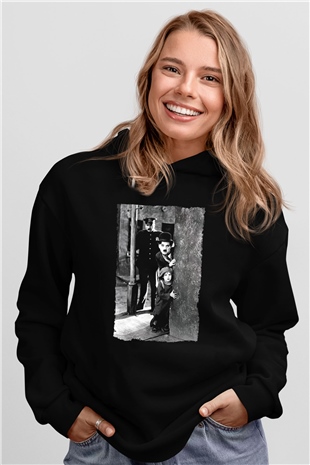 Unisex The Kid Baskılı Siyah Kapüşonlu Sweatshirt