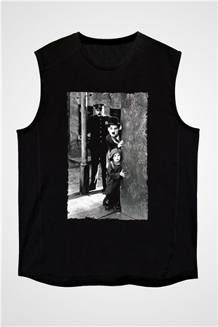 Unisex The Kid Baskılı Siyah Kolsuz Tişört