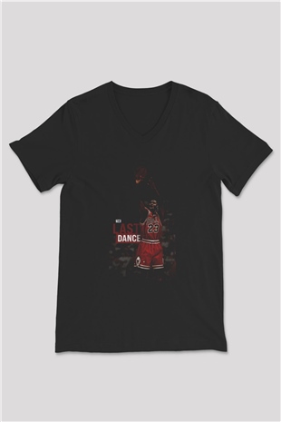 Unisex The Last Dance Baskılı Siyah V Yaka Tişört