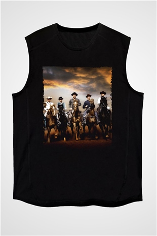 Unisex The Magnificent Seven Baskılı Siyah Kolsuz T-shirt