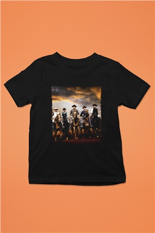 Unisex The Magnificent Seven Baskılı Siyah Çocuk T-Shirt