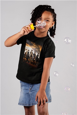 Unisex The Magnificent Seven Baskılı Siyah Çocuk T-Shirt