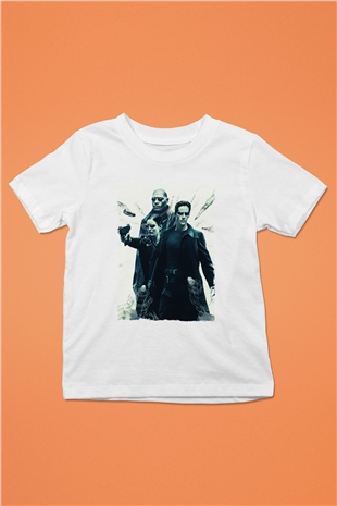 Unisex The Matrix Baskılı Beyaz Çocuk Tshirt