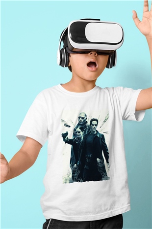 Unisex The Matrix Baskılı Beyaz Çocuk Tshirt