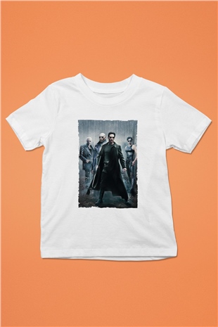 Unisex The Matrix Baskılı Beyaz Çocuk Tshirt