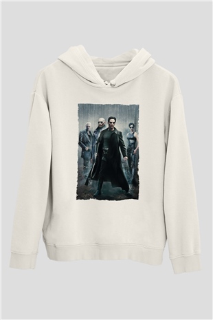 Unisex The Matrix Baskılı Beyaz Kapüşonlu Sweatshirt