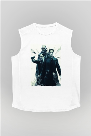 Unisex The Matrix Baskılı Beyaz Kolsuz Tshirt