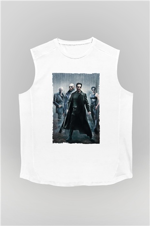 Unisex The Matrix Baskılı Beyaz Kolsuz T-shirt