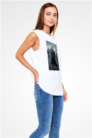 Unisex The Matrix Baskılı Beyaz Kolsuz T-shirt