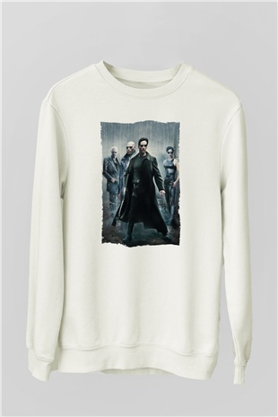 Unisex The Matrix Baskılı Beyaz Sweatshirt