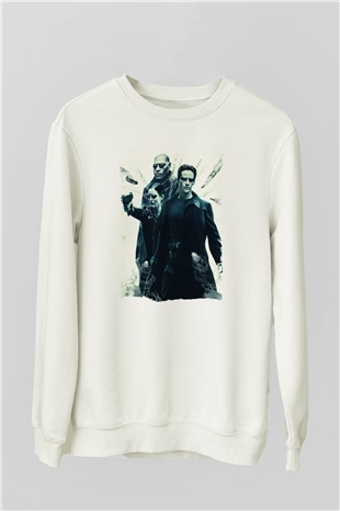 Unisex The Matrix Baskılı Beyaz Sweatshirt