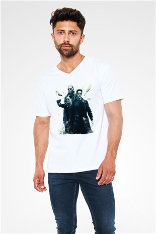 Unisex The Matrix Baskılı Beyaz V Yaka Tshirt