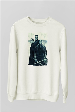 Unisex The Matrix Revolutions Baskılı Beyaz Sweatshirt
