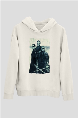 Unisex The Matrix Revolutions Baskılı Beyaz Kapüşonlu Sweatshirt