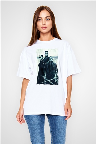 Unisex The Matrix Revolutions Baskılı Beyaz Oversize Tişört