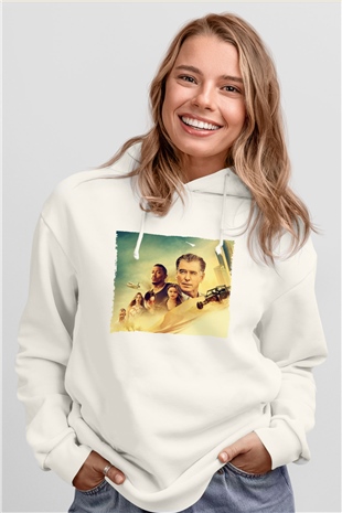 Unisex The Misfits Baskılı Beyaz Kapüşonlu Sweatshirt