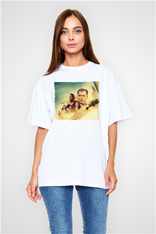 Unisex The Misfits Baskılı Beyaz Oversize Tişört