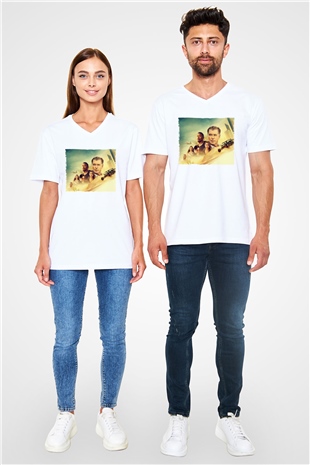 Unisex The Misfits Baskılı Beyaz V Yaka Tişört