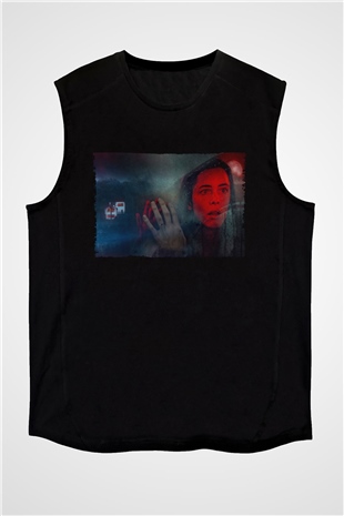 Unisex The Night House Baskılı Siyah Kolsuz Tişört