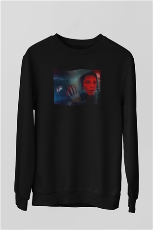 Unisex The Night House Baskılı Siyah Sweatshirt