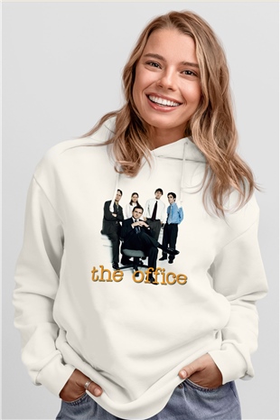 Unisex The Office Baskılı Beyaz Kapüşonlu Sweatshirt