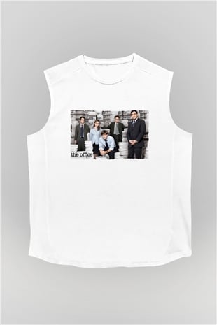 Unisex The Office Baskılı Beyaz Kolsuz Tişört