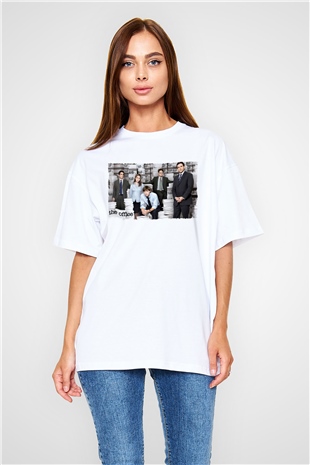 Unisex The Office Baskılı Beyaz Oversize Tişört