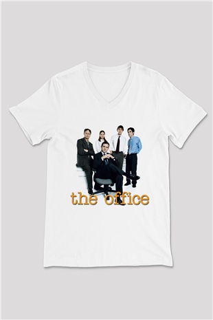 Unisex The Office Baskılı Beyaz V Yaka Tshirt