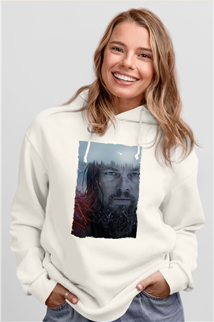 Unisex The Revenant Baskılı Beyaz Kapüşonlu Sweatshirt