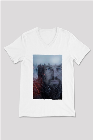Unisex The Revenant Baskılı Beyaz V Yaka T-shirt