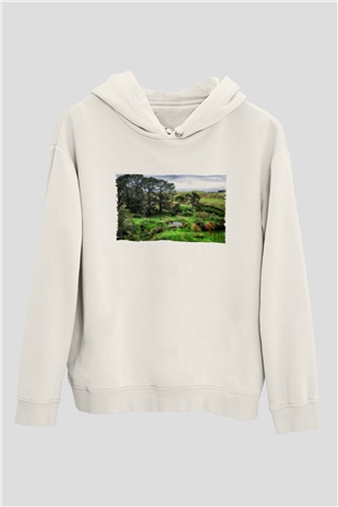 Unisex The Shire Baskılı Beyaz Kapüşonlu Sweatshirt