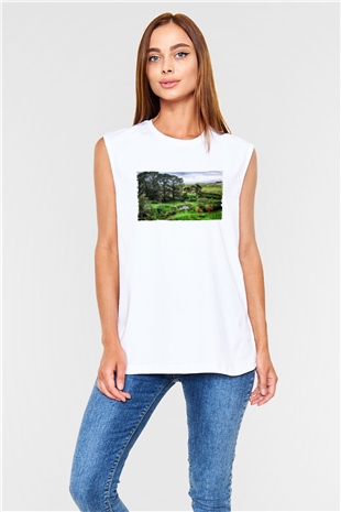Unisex The Shire Baskılı Beyaz Kolsuz Tshirt