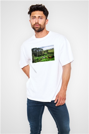Unisex The Shire Baskılı Beyaz Oversize Oversize T-shirt
