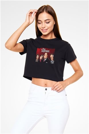 Unisex The Sopranos Baskılı Siyah Crop Top Tshirt