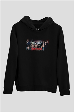 Unisex The Sopranos Baskılı Siyah Kapüşonlu Sweatshirt