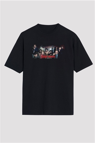Unisex The Sopranos Baskılı Siyah Oversize T-shirt