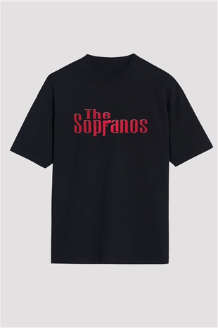 Unisex The Sopranos Baskılı Siyah Oversize Tişört