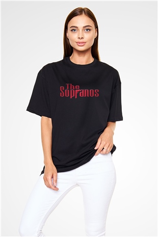 Unisex The Sopranos Baskılı Siyah Oversize Tişört
