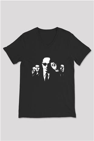Unisex The Sopranos Baskılı Siyah Unisex V Yaka T-shirt