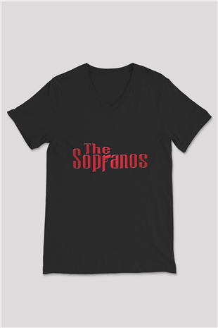 Unisex The Sopranos Baskılı Siyah V Yaka Tişört