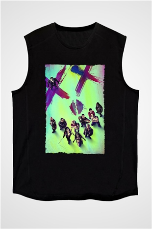 Unisex The Suicide Squad İntihar Timi (The Suicide Squad) Baskılı Siyah Kolsuz T-shirt