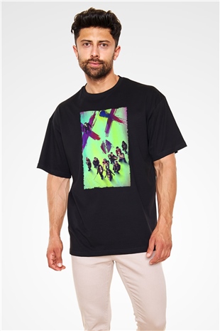 Unisex The Suicide Squad İntihar Timi (The Suicide Squad) Baskılı Siyah Oversize T-shirt