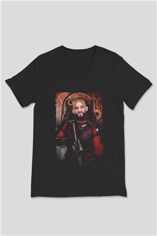 Unisex The Suicide Squad İntihar Timi (The Suicide Squad) Baskılı Siyah V Yaka Tişört