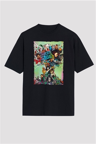 Unisex The Suicide Squad İntihar Timi (The Suicide Squad) Baskılı Siyah Oversize Tshirt